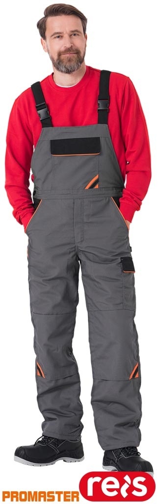 SPODNIE OCHRONNE OGRODNICZKI OCIEPLANE, ZIMOWE, MĘSKIE PRO-WIN SZARO-CZARNO-POMARAŃCZOWE