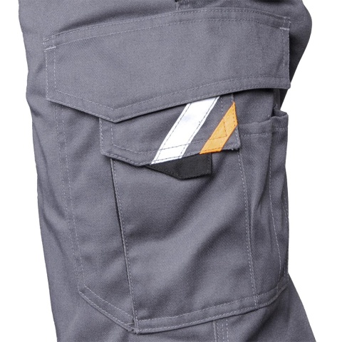 SPODNIE OCHRONNE OGRODNICZKI PROX, KIESZENIE, GUMKA W PASIE, KIESZEŃ NA NAKOLANNIKI SZARO-CZARNO-POMARAŃCZOWE