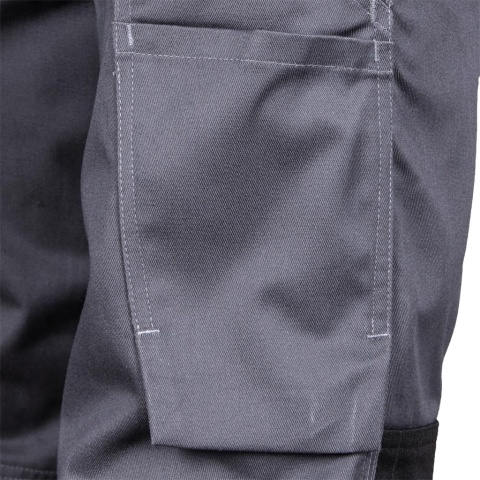 SPODNIE OCHRONNE OGRODNICZKI PROX, KIESZENIE, GUMKA W PASIE, KIESZEŃ NA NAKOLANNIKI SZARO-CZARNO-POMARAŃCZOWE