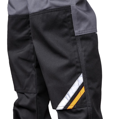 SPODNIE OCHRONNE OGRODNICZKI PROX, KIESZENIE, GUMKA W PASIE, KIESZEŃ NA NAKOLANNIKI SZARO-CZARNO-POMARAŃCZOWE