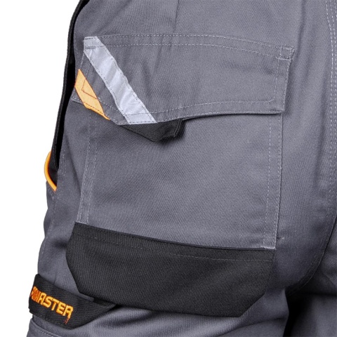 SPODNIE OCHRONNE OGRODNICZKI PROX, KIESZENIE, GUMKA W PASIE, KIESZEŃ NA NAKOLANNIKI SZARO-CZARNO-POMARAŃCZOWE