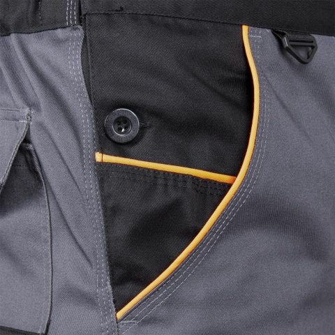 SPODNIE OCHRONNE OGRODNICZKI PROX, KIESZENIE, GUMKA W PASIE, KIESZEŃ NA NAKOLANNIKI CZARNO-POMARAŃCZOWO-SZARE