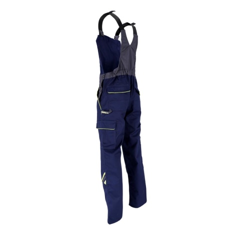 SPODNIE OCHRONNE OGRODNICZKI PRO REGULACJA W PASIE, KIESZENIE NA NAKOLANNIKI GRANATOWO-ŻÓŁTO-SZARE