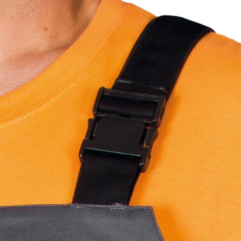 SPODNIE OCHRONNE OGRODNICZKI PRO REGULACJA W PASIE, KIESZENIE NA NAKOLANNIKI CZARNO-POMARAŃCZOWO-SZARE