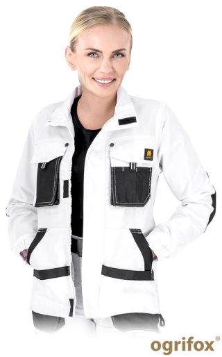 BLUZA OCHRONNA DAMSKA OX.05.852 FIO, KIESZENIE, WZMOCNIENIA NA ŁOKCIACH BIAŁO-CZARNO-SZARA