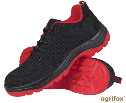 BUTY BEZPIECZNE PÓŁBUTY OX.01.202 FLY, STALOWY PODNOSEK, SB SRA CZARNO-CZERWONE