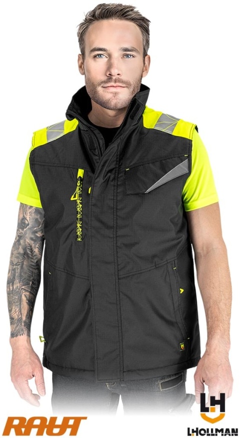 BEZRĘKAWNIK OCHRONNY OCIEPLANY RAUT, RIP-STOP OCHRONA PRZED ROZDARCIEM CZARNO-ZÓŁTY