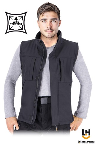 BEZRĘKAWNIK OCHRONNY SHELLMAN SOFTSHELL POLAR 4 KIERUNKOWY STRECZ, STRETCH, CZARNY