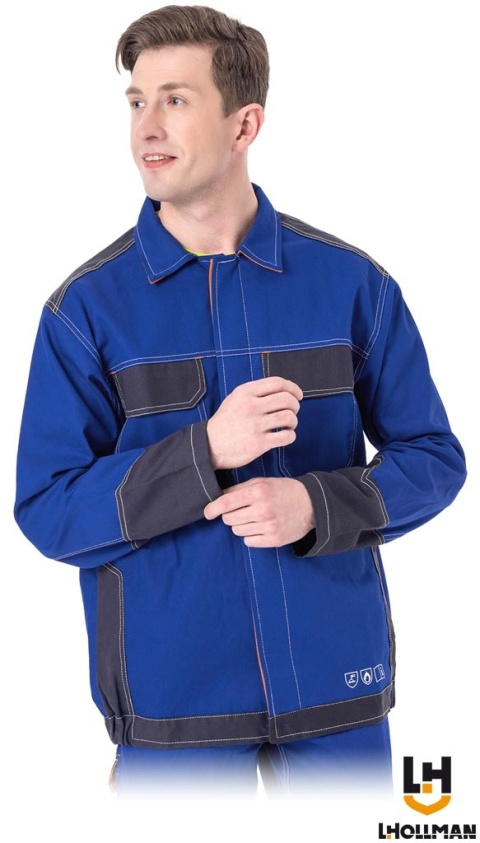 BLUZA OCHRONNA DLA SPAWACZY SPECWELD TRUDNOPALNA, NIEBIESKI-GRANATOWO-POMARAŃCZOWA