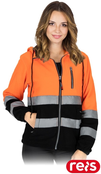 BLUZA OCHRONNA Z POLARU MANTIS PASY ODBLASKOWE POMARAŃCZOWO-CZARNA