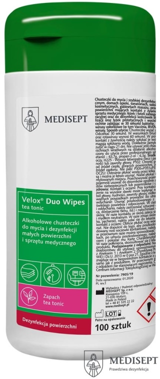 CHUSTECZKI DO DEZYNFEKCJI 8% VAT Velox® Duo Wipes