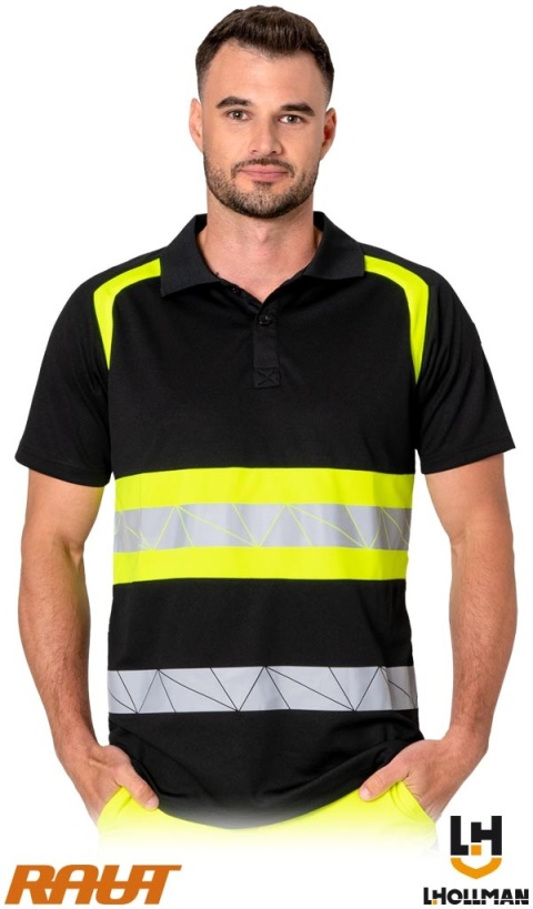 KOSZULKA POLO OCHRONNA RAUTEX OSTRZEGAWCZA, CZARNO-ZÓŁTA