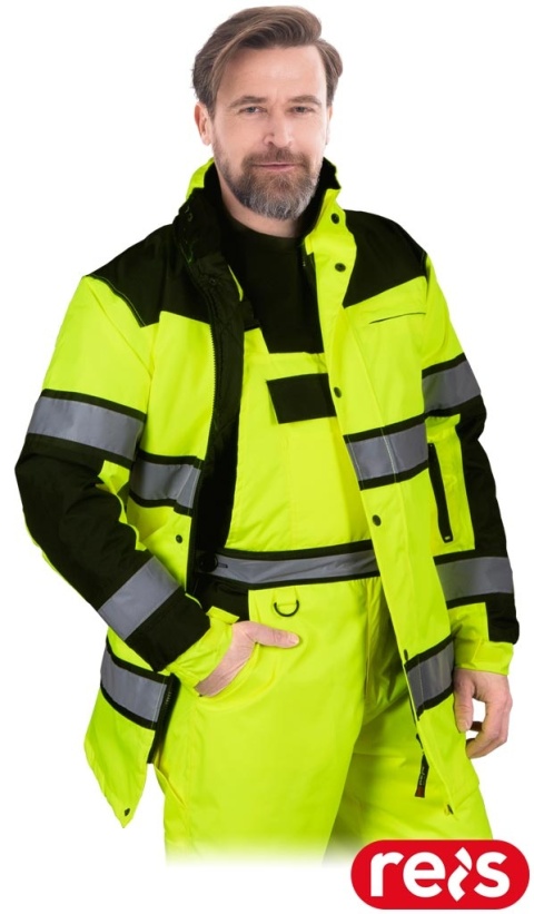 KURTKA OCHRONNA OCIEPLANA ZIMOWA OSTRZEGAWCZA MILLING PRZEDŁUŻANA ŻÓŁTO-CZARNA