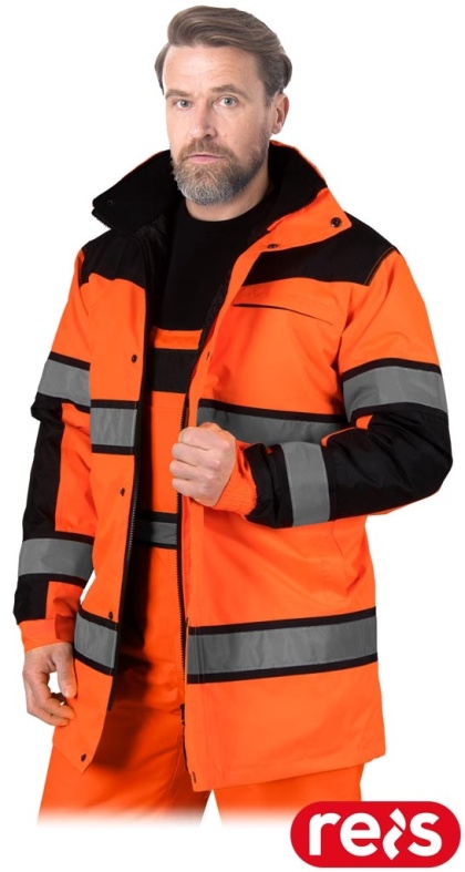 KURTKA OCHRONNA OCIEPLANA ZIMOWA OSTRZEGAWCZA MILLING PRZEDŁUŻANA POMARAŃCZOWO-CZARNA