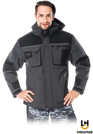 KURTKA OCHRONNA OCIEPLANA STORM SOFTSHELL, MEMBRANA, ODPINANY KAPTUR SZARO-CZARNA