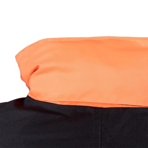 KURTKA OCHRONNA OCIEPLANA TORTON, CHOWANY KAPTUR, DLA DROGOWCÓW, OSTRZEGAWCZA POMARAŃCZOWO-CZARNA