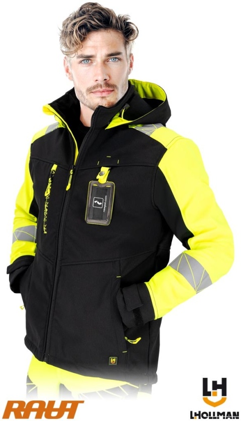 KURTKA OCHRONNA RAUT SOFTSHELL, STRECZ, MEMBRANA, RIP-STOP OCHRONA PRZED ROZDARCIEM, CZARNO-ŻÓŁTA