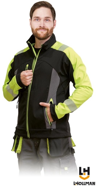 KURTKA OCHRONNA SHELLVIS SOFTSHELL MEMBRANA, ODBLASKOWE ELEMENTY, CZARNO-ZÓŁTA