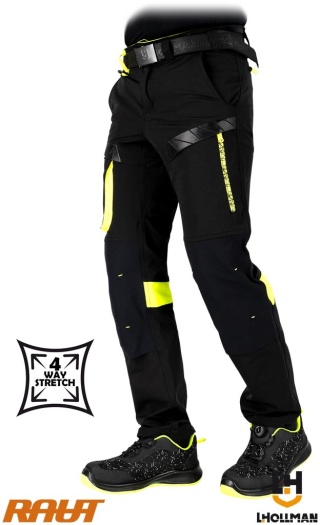 SPODNIE OCHRONNE DO PASA RAUT, 4 KIERUNKOWY STRECZ, RIP-STOP OCHRONA PRZED ROZDARCIEM CZARNO-ZÓŁTE