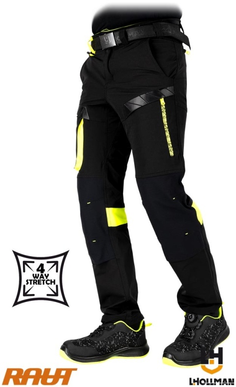 SPODNIE OCHRONNE DO PASA RAUT, 4 KIERUNKOWY STRECZ, RIP-STOP OCHRONA PRZED ROZDARCIEM CZARNO-ZÓŁTE