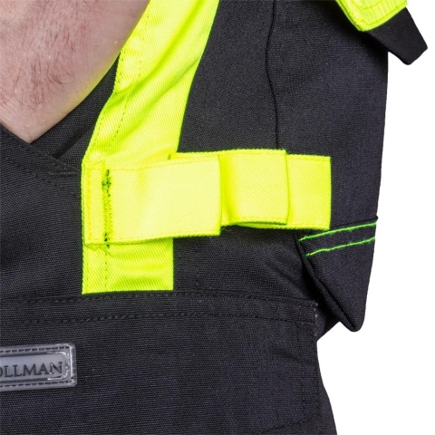 SPODNIE OCHRONNE DO PASA TANZO, GUMKI W PASIE, KIESZENIE NA NAKOLANNIKI, CZARNO-ŻÓŁTE