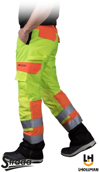 SPODNIE OCHRONNE OCIEPLANE DO PASA STRADA OSTRZEGAWCZE ZÓŁTO-POMARAŃCZOWE