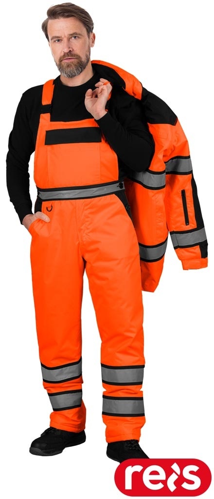 SPODNIE OCHRONNE OGRODNICZKI ZIMOWE OSTRZEGAWCZE OCIEPLANE MILLING POMARAŃCZOWO-CZARNE