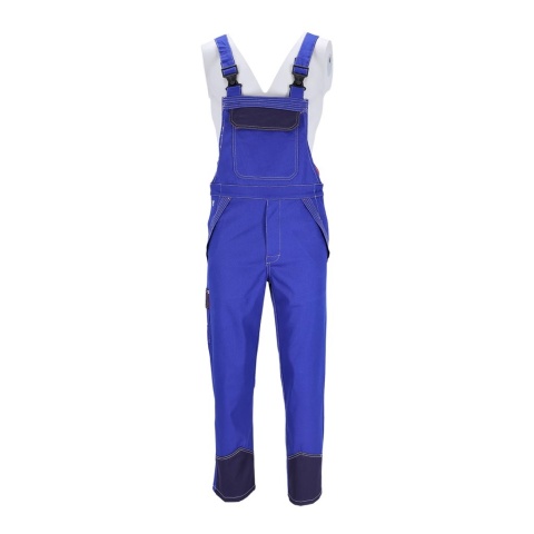 SPODNIE OCHRONNE OGRODNICZKI SPECWELD TRUDNOPALNE NIEBIESKO-GRANATOWO-POMARAŃCZOWE