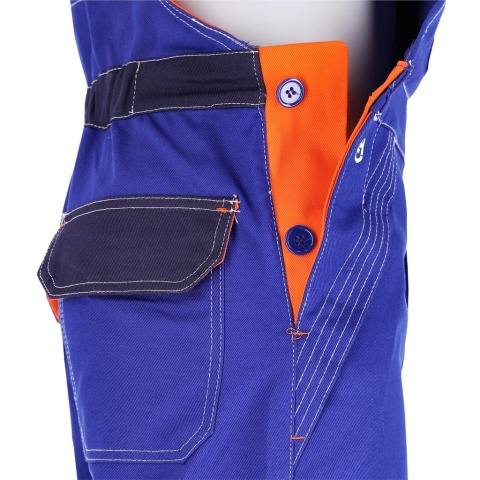 SPODNIE OCHRONNE OGRODNICZKI SPECWELD TRUDNOPALNE NIEBIESKO-GRANATOWO-POMARAŃCZOWE