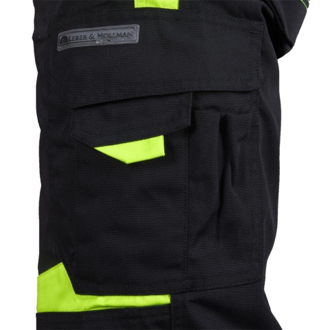 SPODNIE OCHRONNE OGRODNICZKI TANZOW, TKANE, GUMKI W PASIE, CZARNO-ŻÓŁTE