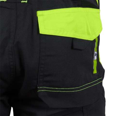 SPODNIE OCHRONNE OGRODNICZKI TANZOW, TKANE, GUMKI W PASIE, CZARNO-ŻÓŁTE