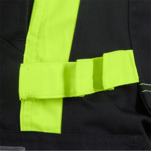 SPODNIE OCHRONNE OGRODNICZKI TANZOW, TKANE, GUMKI W PASIE, CZARNO-ŻÓŁTE