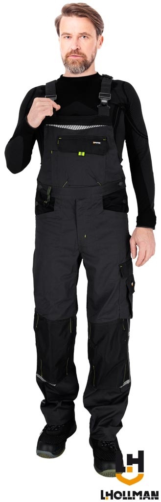 SPODNIE OCHRONNE OGRODNICZKI TAURUS KIESZENIE NA NAKOLANNIKI, ODBLASKI CZARNO-SZARE