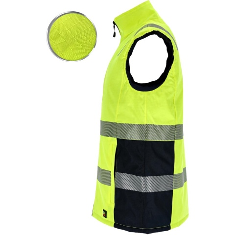 BEZRĘKAWNIK OCHRONNY OCIEPLANY LASER, RIP-STOP ODPORNE NA ROZDARCIA, ZÓŁTO-GRANATOWY