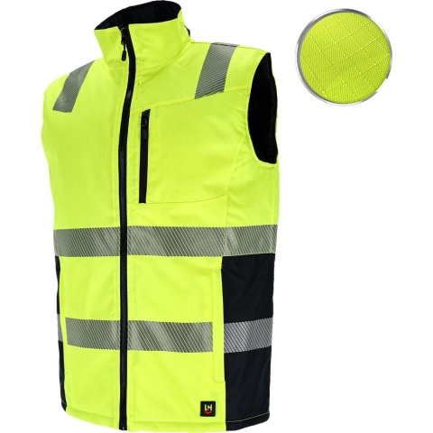 BEZRĘKAWNIK OCHRONNY OCIEPLANY LASER, RIP-STOP ODPORNE NA ROZDARCIA, ZÓŁTO-GRANATOWY