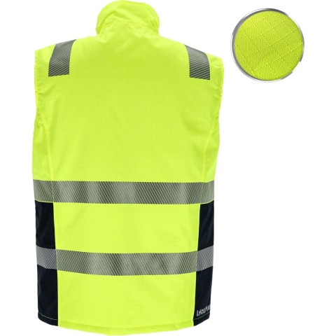 BEZRĘKAWNIK OCHRONNY OCIEPLANY LASER, RIP-STOP ODPORNE NA ROZDARCIA, ZÓŁTO-GRANATOWY