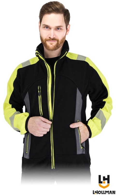 BLUZA OCHRONNA Z POLARU POLVIS SOFTSHELL MEMBRANA, PASY ODBLASKOWE , CZARNO-ŻÓŁTO-SZARA