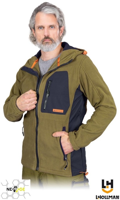 BLUZA Z POLARU OCHRONNA NEW AGE DZIANINA POLAROWA KHAKI-GRANATOWO-POMARAŃCZOWA