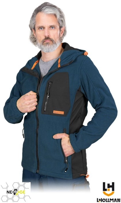 BLUZA Z POLARU OCHRONNA NEW AGE DZIANINA POLAROWA GRANATOWO-CZARNO-POMARAŃCZOWA