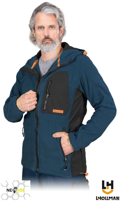 BLUZA Z POLARU OCHRONNA NEW AGE DZIANINA POLAROWA GRANATOWO-CZARNO-POMARAŃCZOWA