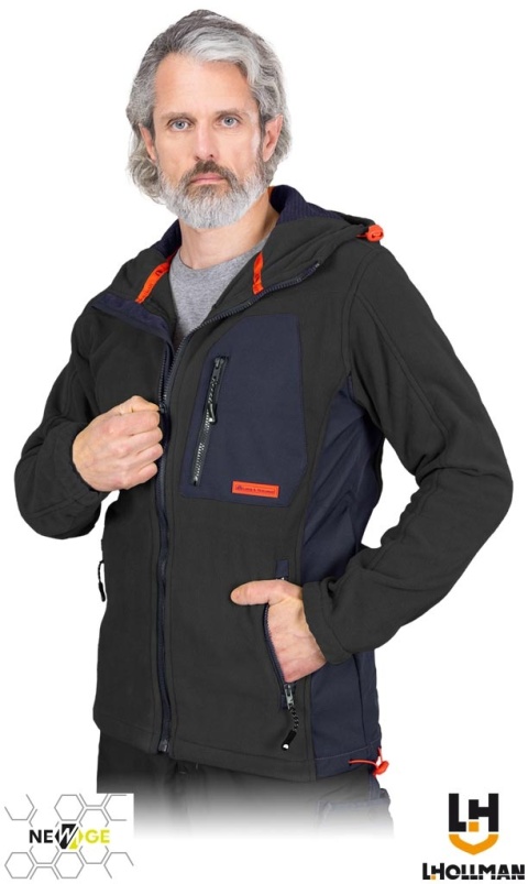 BLUZA Z POLARU OCHRONNA NEW AGE DZIANINA POLAROWA CZARNO-GRANATOWO-POMARAŃCZOWA