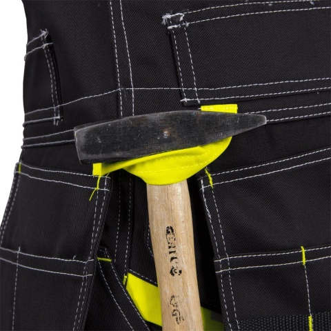 KAMIZELKA OCHRONNA MONTERSKA POCKER BEZRĘKAWNIK Z WIELOMA KIESZENIAMI, CZARNO-SZARO-ZÓŁTA