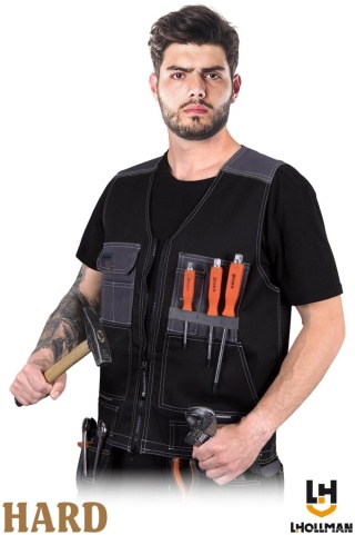 KAMIZELKA OCHRONNA MONTERSKA POCKER BEZRĘKAWNIK Z WIELOMA KIESZENIAMI, CZARNO-SZARA