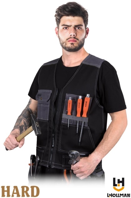 KAMIZELKA OCHRONNA MONTERSKA POCKER BEZRĘKAWNIK Z WIELOMA KIESZENIAMI, CZARNO-SZARA