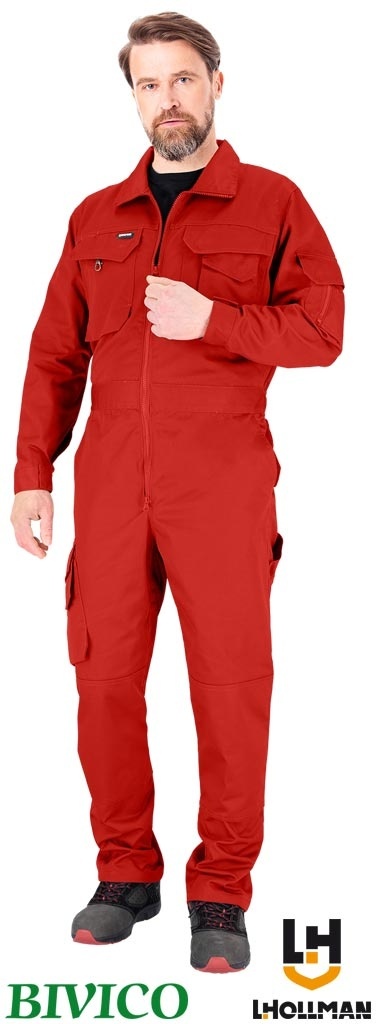 KOMBINEZON OCHRONNY OVERTER, KIESZENIE NA WKŁADKI NAKOLANNIKOWE CZERWONY