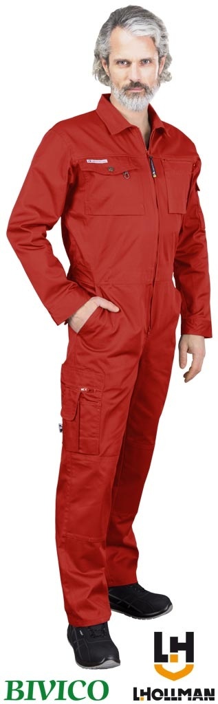 KOMBINEZON OCHRONNY OVERTER, KIESZENIE NA WKŁADKI NAKOLANNIKOWE CZERWONY