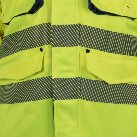 KURTKA OCHRONNA ZIMOWA FLUORESCENCYJNA OCIEPLANA JACWINTER POMARAŃCZOWO-GRANATOWA