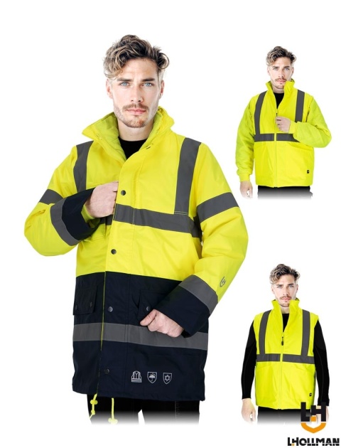 KURTKA PROSPECT 4W1 OCIEPLANA, PIKOWANA PODSZEWKA, ODPINANE RĘKAWY, ŻÓŁTO-CZARNA