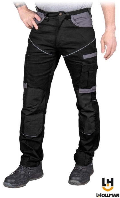 SPODNIE OCHRONNE DO PASA LEADER, KIESZENIE NA NAKOLANNIKI CZARNO-SZARE