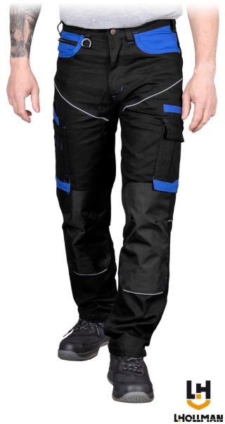 SPODNIE OCHRONNE DO PASA LEADER, KIESZENIE NA NAKOLANNIKI CZARNO-NIEBIESKIE